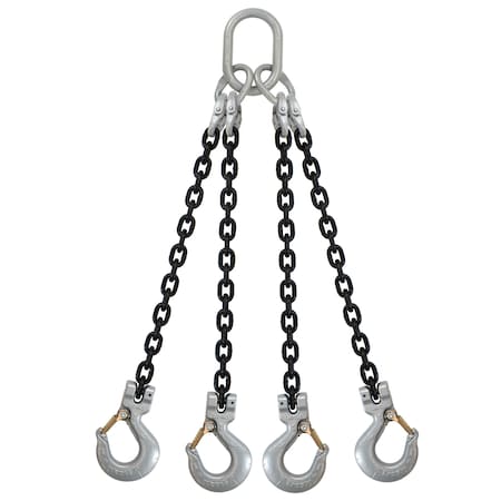 Us Cargo Control 5/8" x 10' - Crosby 4 Leg Chain Sling w/ Sling Hooks - Grade 100 58G100QOS-10-CR